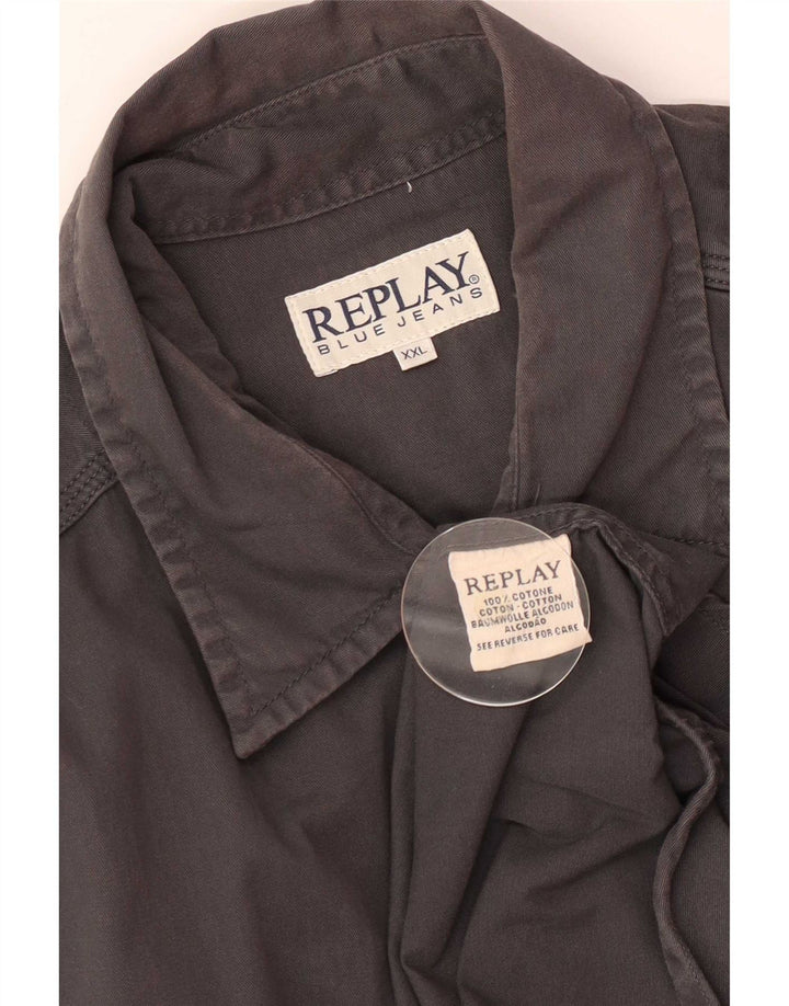 Cămașă de blugi pentru bărbați Replay, bumbac gri 2XL
