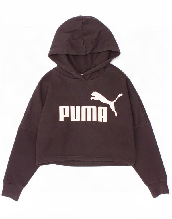 Pulover Puma pentru fete Crop Graphic Hoodie 9-10 ani, bumbac negru