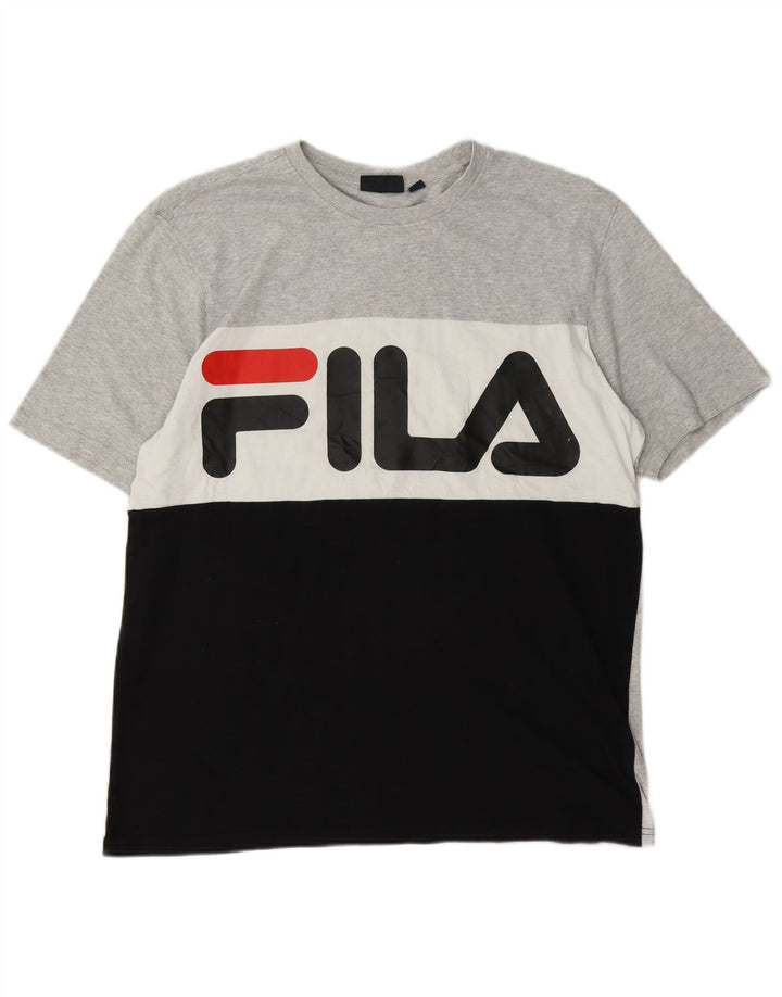Tricou grafic Fila pentru bărbați Top mare, gri, bumbac color bloc