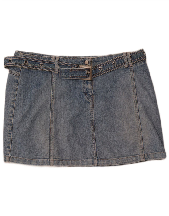 RIVER ISLAND Fusta de denim cu talie joasă pentru femei UK 14 mare W34 bumbac albastru