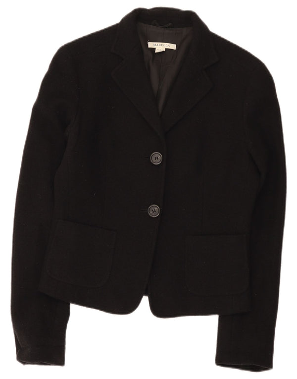 Jachetă Blazer pentru femei Marella cu 2 nasturi UK 10 Lână neagră mică