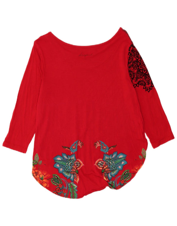Desigual Womens Graphic Top mânecă 3/4 UK 14 Large Red Floral