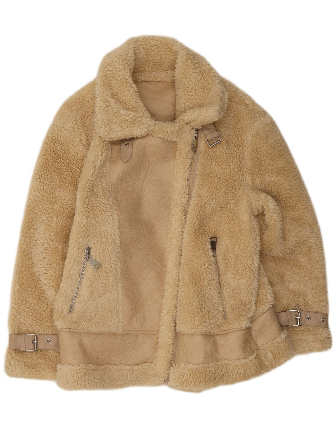 Jachetă vintage pentru femei Sherpa UK 14 Medium Beige Poliester
