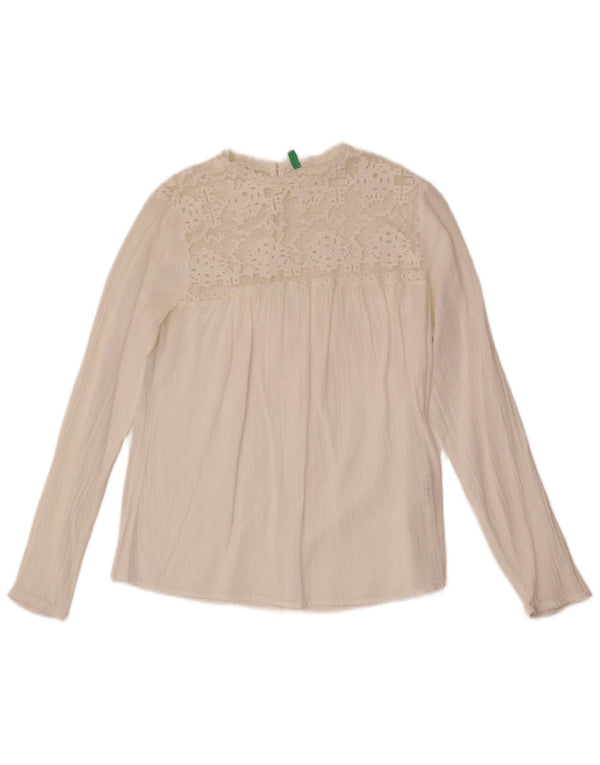 Bluză cu mânecă lungă pentru femei Benetton, UK 10, bumbac alb mic