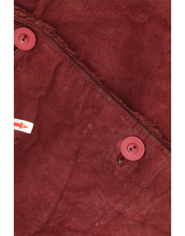 Jachetă pentru femei VINTAGE Sherpa Suede UK 14 Medium Burgundy Piele