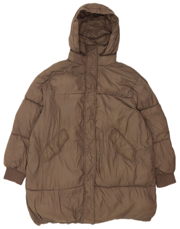 Jachetă căptușită supradimensionată cu glugă pentru femei Zara UK 18 XL, maro, nailon