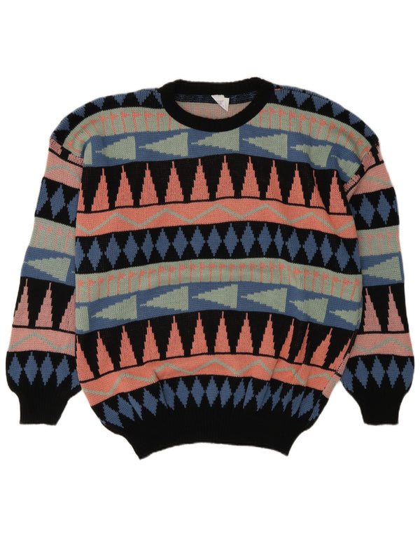 Pulover vintage pentru bărbați cu gât roșu, mare, geometric, multicolor, acrilic