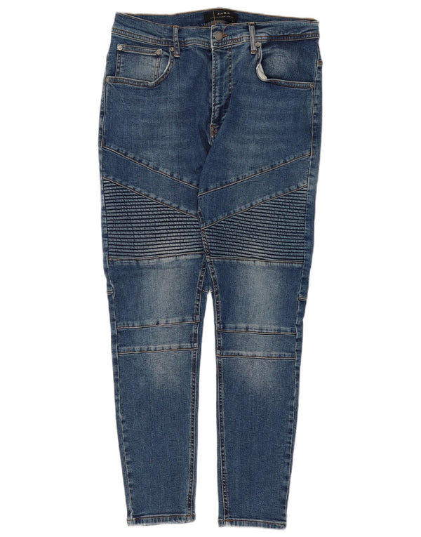 Blugi skinny pentru bărbați Zara EU 44 Large W34 L27 Blue Patchwork Bumbac