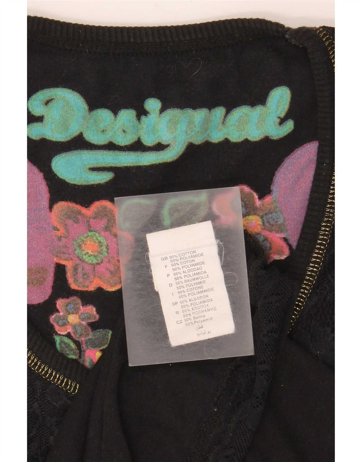 Desigual Womens Vest Top UK 12 Medium Black Geometric Bumbac