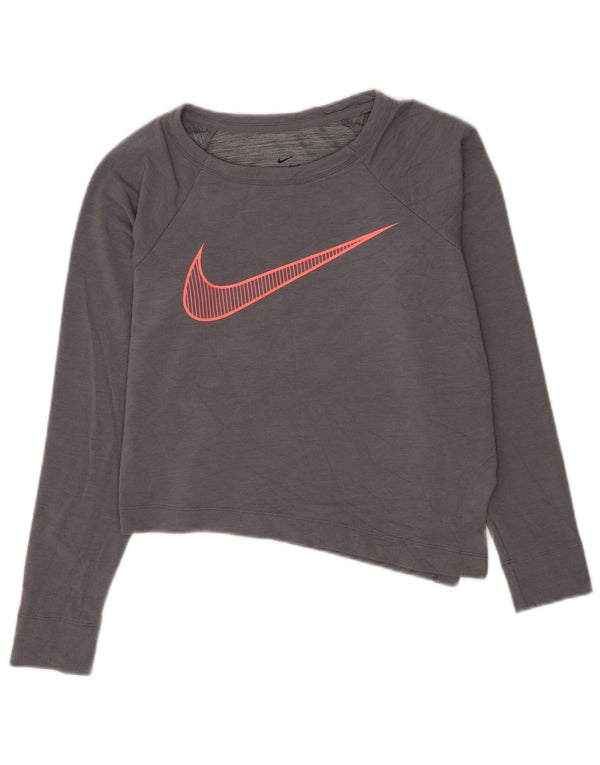Nike Womens Crop Graphic Top Long Sleeve UK 8 Small Grey Viscose Sports