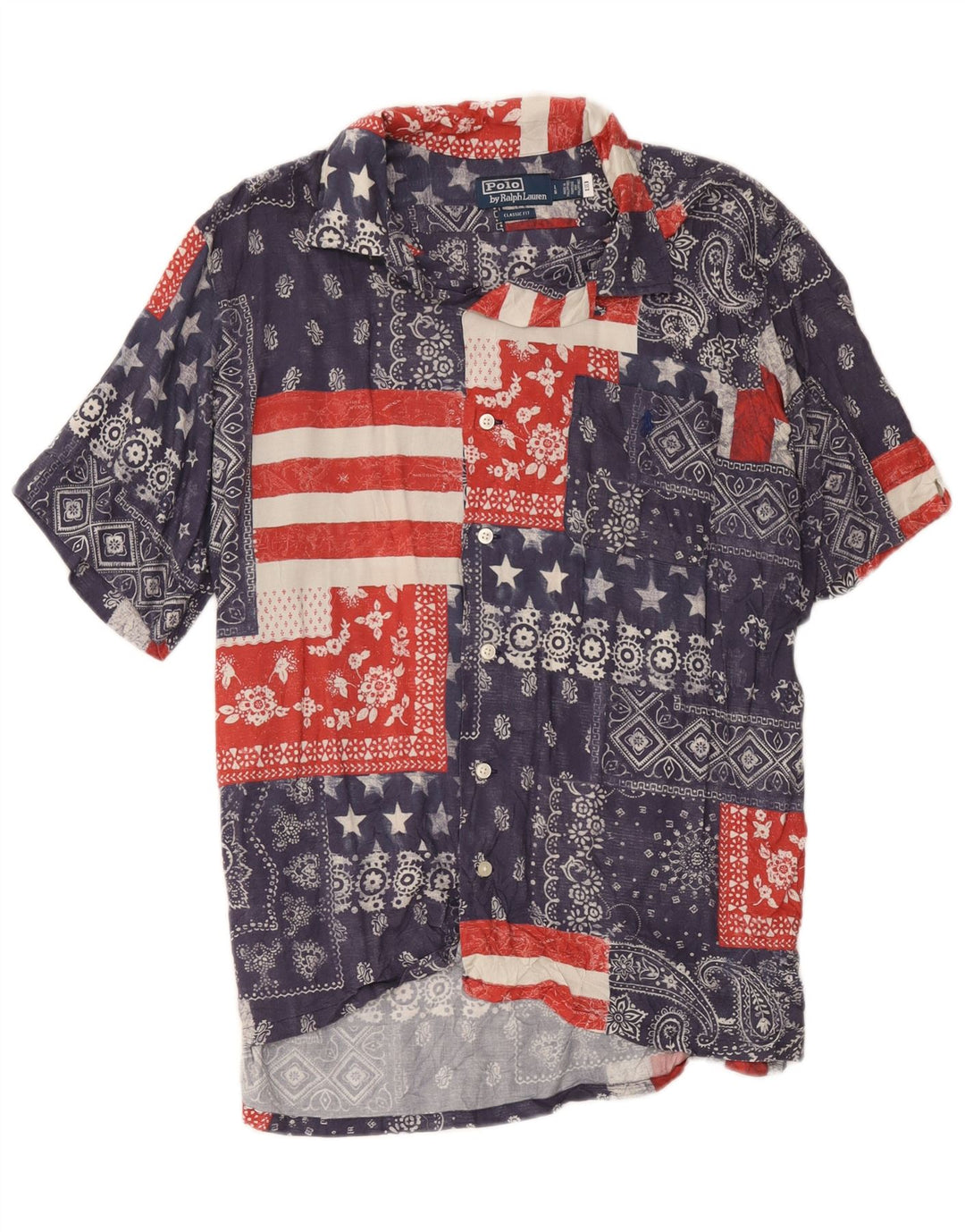 Cămașă pentru bărbați Polo Ralph Lauren cu mânecă scurtă, mare, bleumarin, mozaic