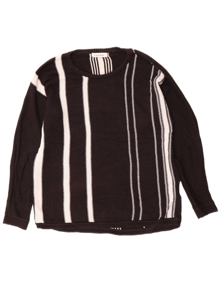 Pulover pentru bărbați CALVIN KLEIN, cu gât de barcă, din bumbac cu dungi negre medii