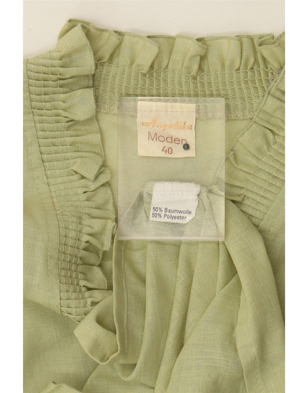 Bluză vintage pentru femei cu mâneci 3/4 cu volan în față, EU 40, inimă medie kaki