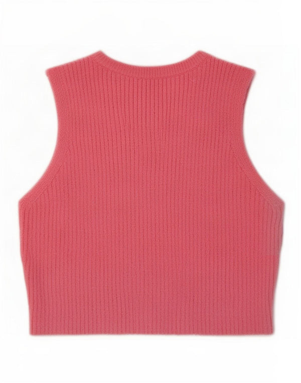 Zara femei Crop Vest Tank Top UK 8 Bumbac roz mic