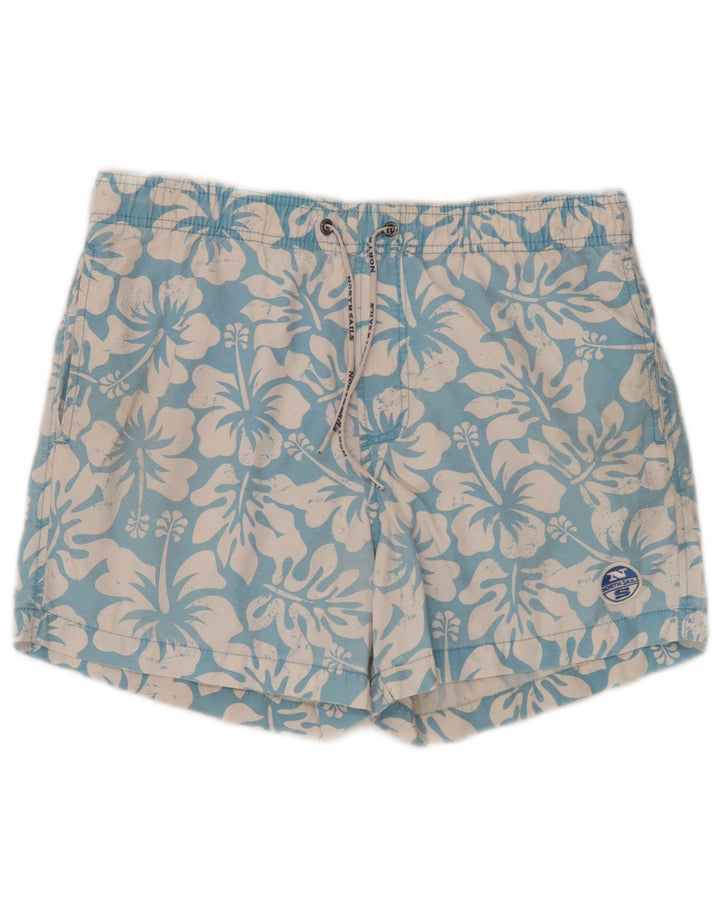 Pantaloni scurți de înot North Sails pentru bărbați, din bumbac floral, albastru mediu