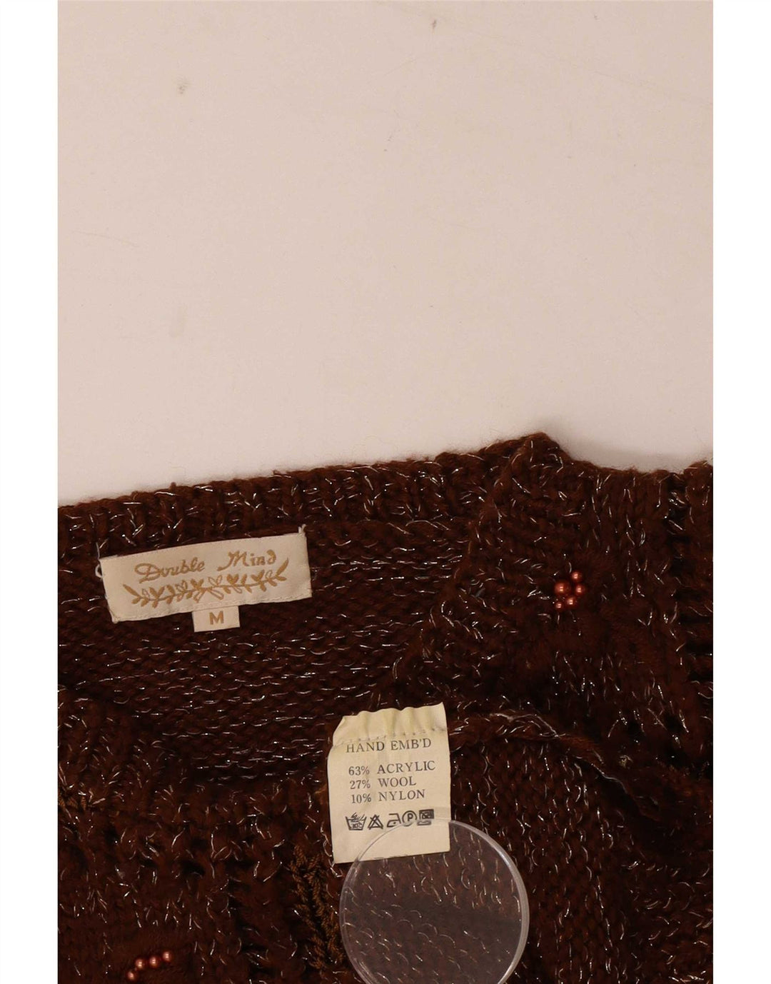 Pulover vintage pentru femei cu gât roșu și pulover UK 14 maro mediu mozaic