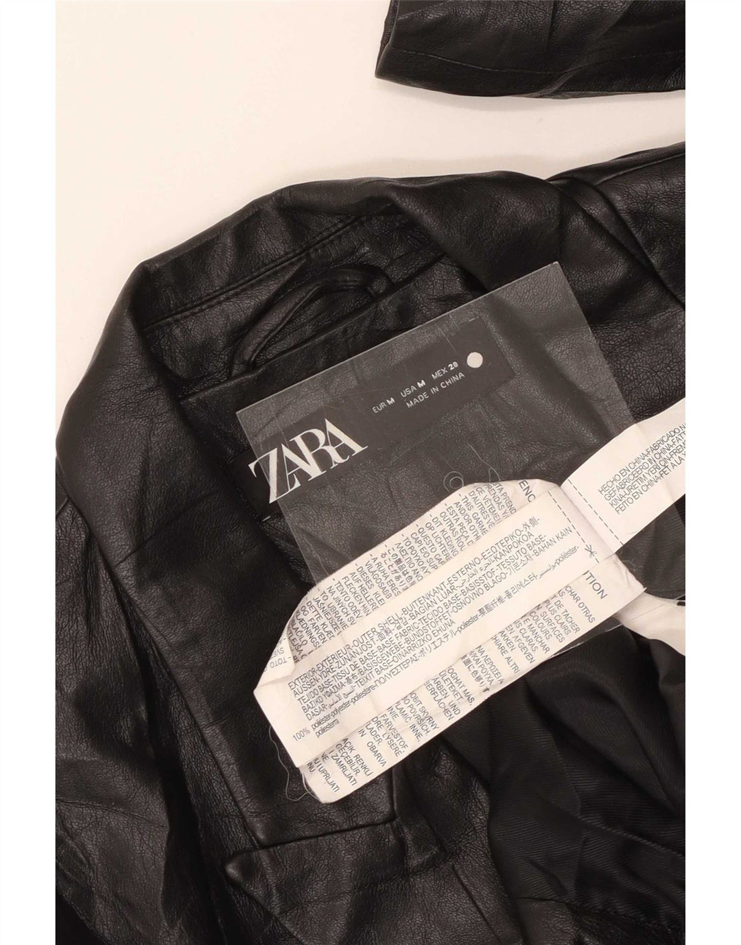 Jachetă Blazer din piele artificială cu 1 nasture Zara pentru femei UK 12 Medium Negru