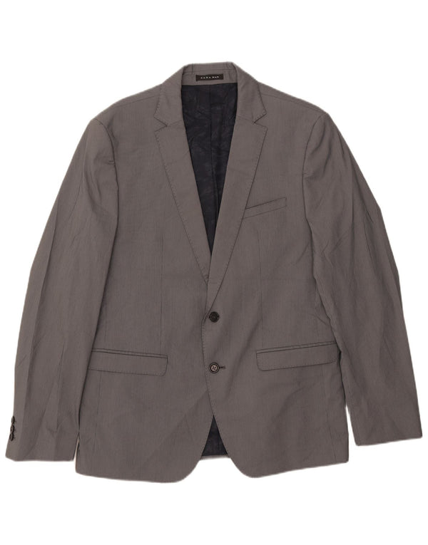 Blazer pentru bărbați Zara cu 2 nasturi EU 54 XL Gri poliester cu dungi
