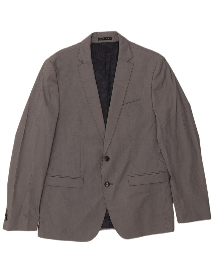 Blazer pentru bărbați Zara cu 2 nasturi EU 54 XL Gri poliester cu dungi