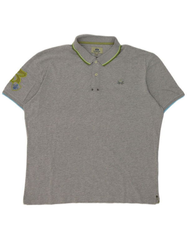 Tricou polo cu grafică pentru bărbați La Martina, bumbac cu dungi gri 3XL
