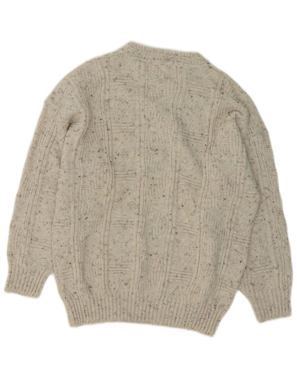 NEW FAST Mens Crew Neck Jumper Sweater Large Beige Flecked Acrylic