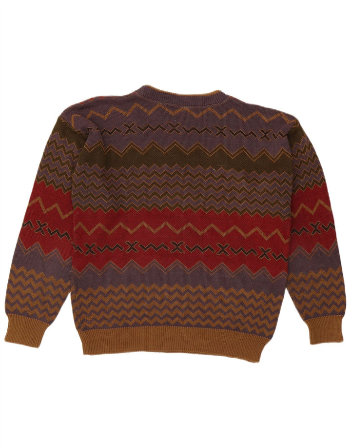 Pulover vintage pentru bărbați cu gât roșu, mijlociu, multicolor, geometric