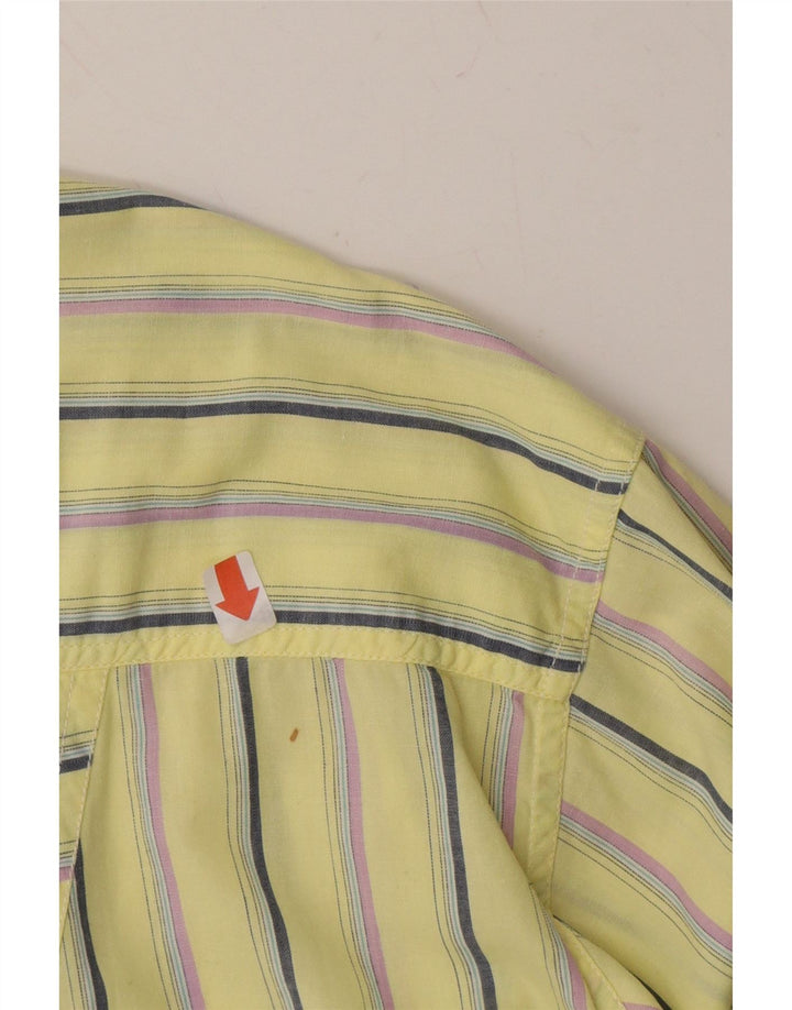 VINTAGE Mens Short Sleeve Shirt XL Yellow Striped Vintage Vintage and Second-Hand Vintage from Messina Hembry 