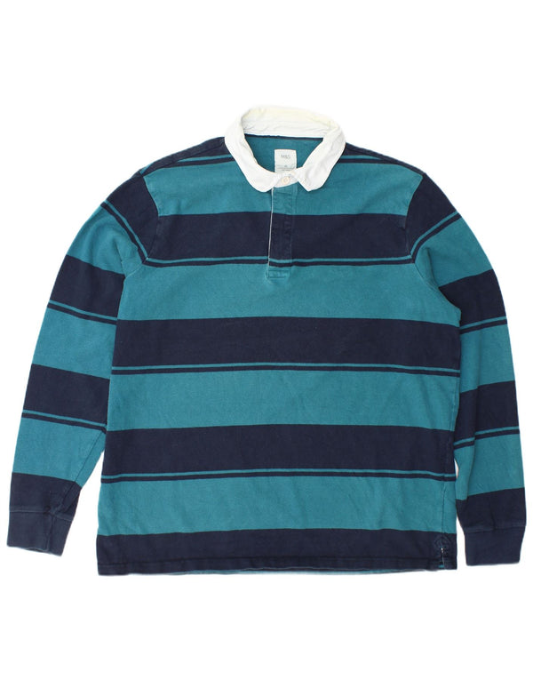 Tricou polo rugby cu mânecă lungă pentru bărbați Marks & Spencer, bumbac cu dungi albastre XL