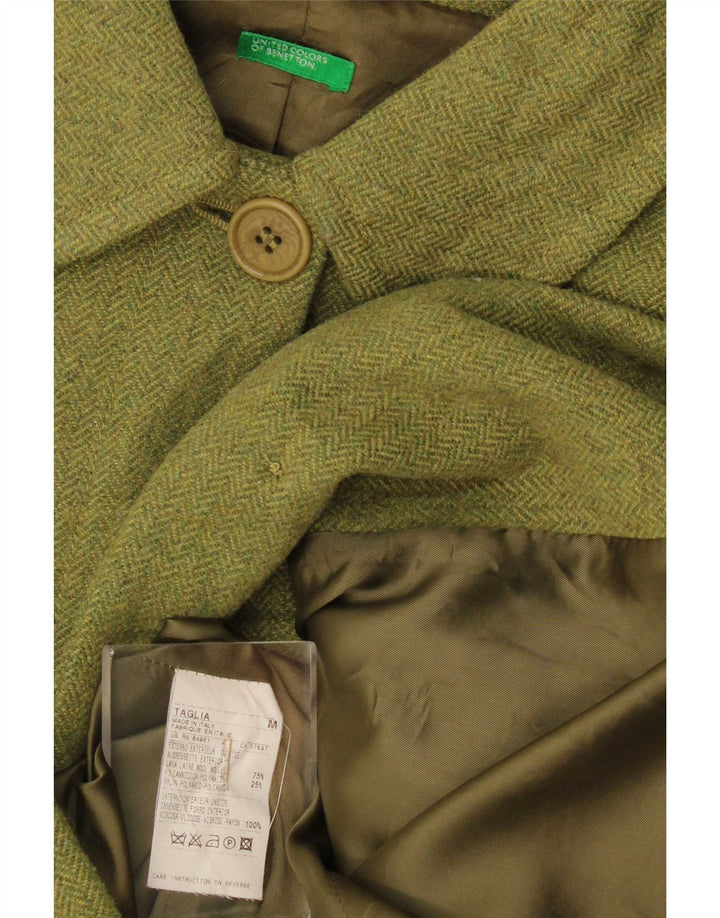 Pardesiu Benetton pentru femei UK 14 Medium Green Herringbone Wool