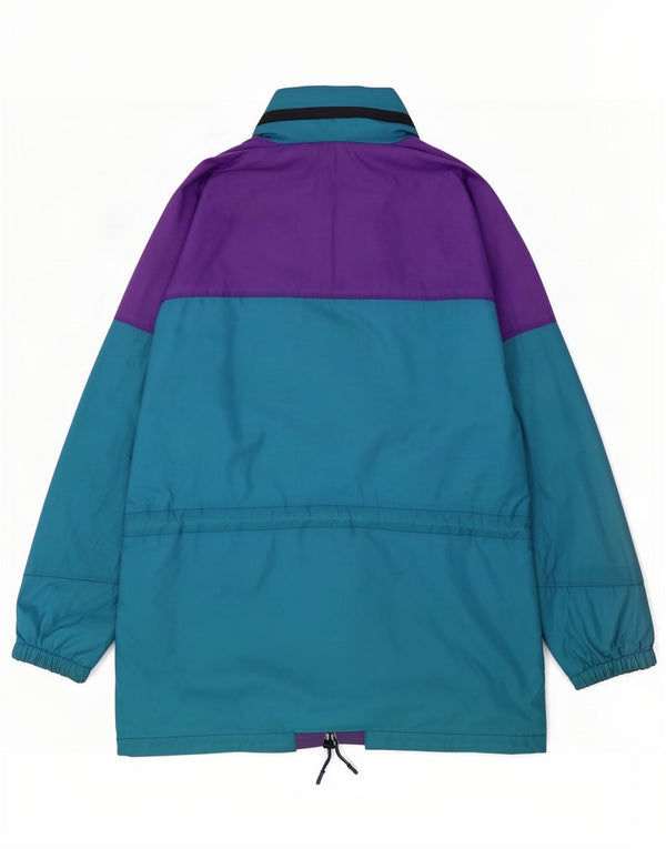 Vintage Mens Loose Fit Hooded Raincoat UK 36 Small Blue Colourblock Nylon