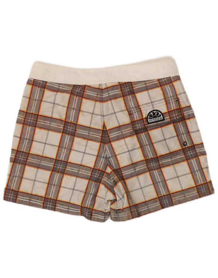 Pantaloni scurți de înot Sundek pentru bărbați, poliester cu carouri albe medii