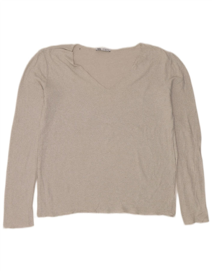 Pulover cu decolteu în V Zara pentru femei UK 16 Large Silver