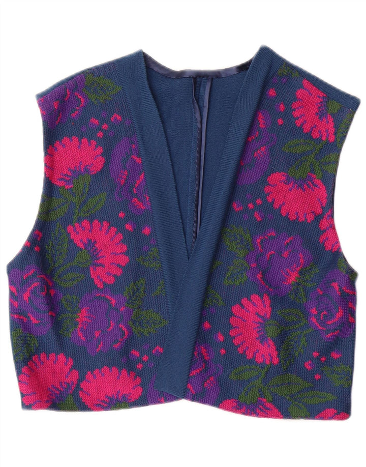 Set 3 piese pentru femei VINTAGE IT 46 mare W26 Lână virgină cu flori, albastru marin