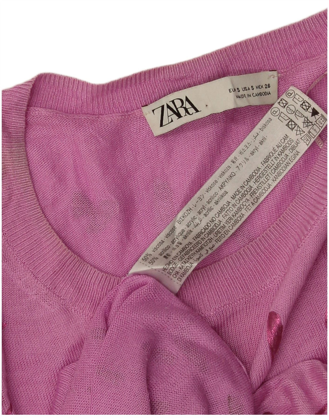 Pulover pentru damă Zara cu model abstract, cu gât de barcă, UK 10 Mic, roz