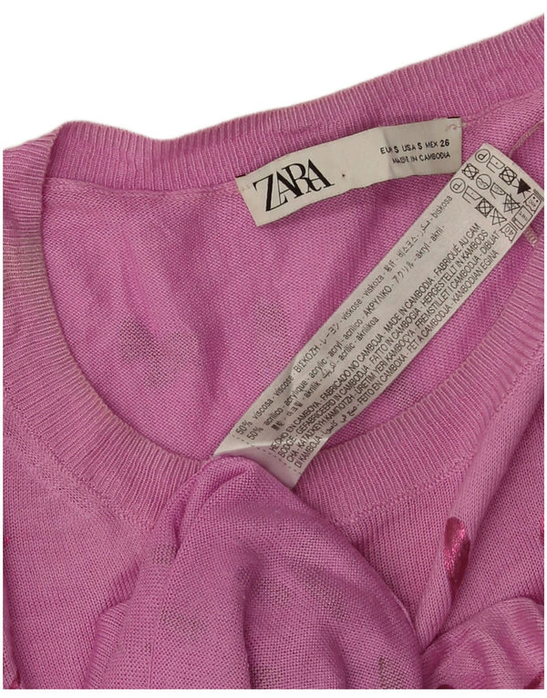 Pulover pentru damă Zara cu model abstract, cu gât de barcă, UK 10 Mic, roz
