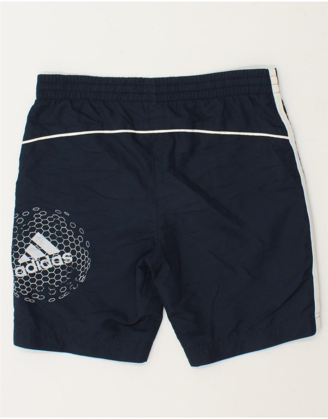 ADIDAS Boys Graphic Sport Shorts 9-10 Years  Navy Blue Polyester Vintage Adidas and Second-Hand Adidas from Messina Hembry 