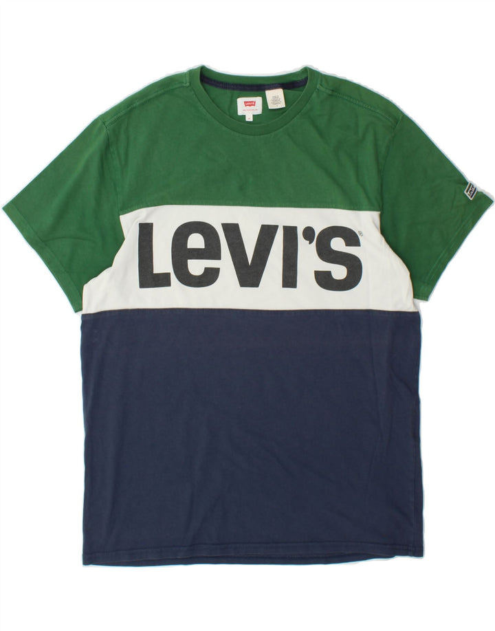 LEVI'S Mens Graphic T-Shirt Top Medium Green Colourblock Cotton Vintage Levi's and Second-Hand Levi's from Messina Hembry 