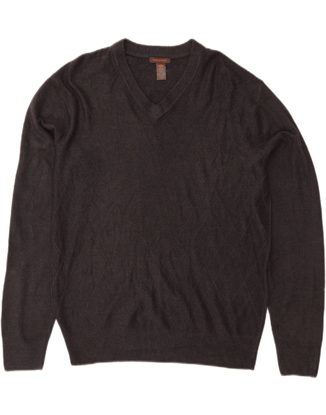 DOCKERS Mens V-Neck Jumper Sweater Medium Grey Argyle/Diamond Acrylic Vintage Dockers and Second-Hand Dockers from Messina Hembry 