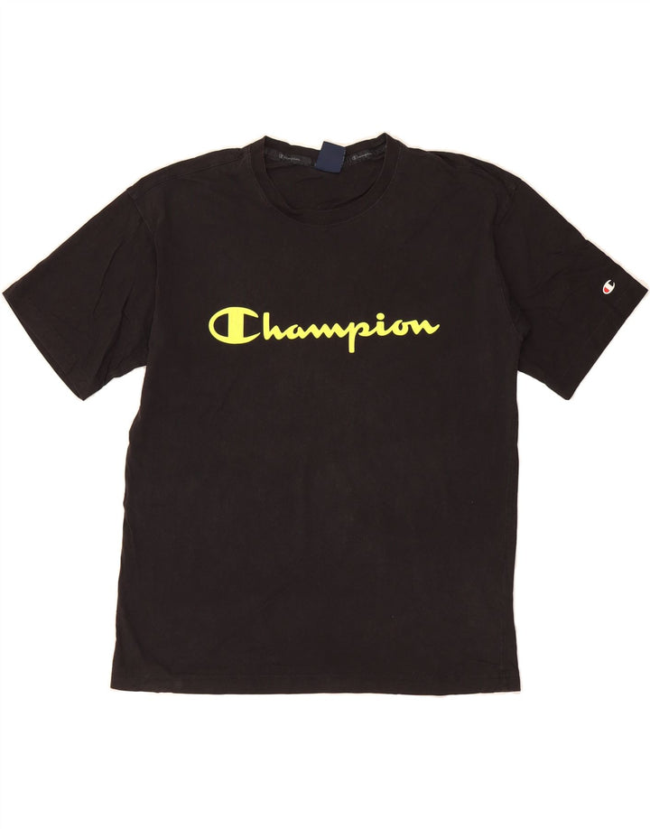 CHAMPION Mens Graphic T-Shirt Top Medium Black Cotton Vintage Champion and Second-Hand Champion from Messina Hembry 