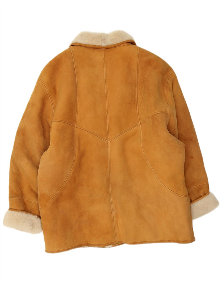 Jachetă vintage oversized din shearling pentru femei UK 20 2XL maro shearling