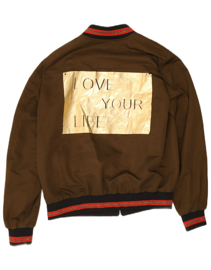 Jachetă Bomber cu grafică Zara pentru femei UK 14 Medium Khaki Striped