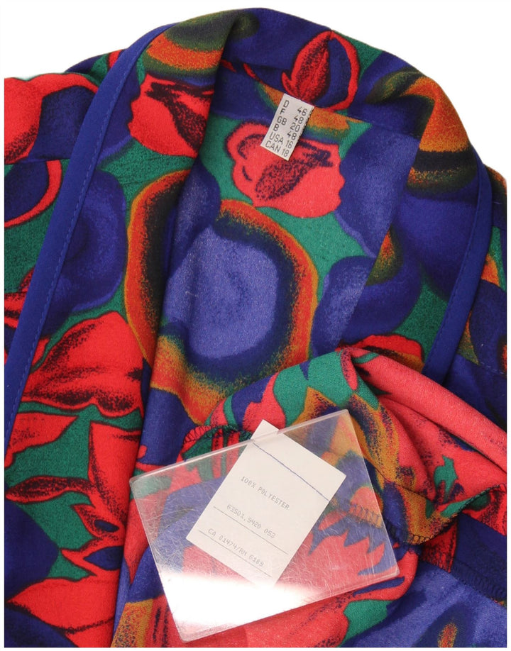 Jachetă vintage pentru femei cu 4 nasturi, UK 20 2XL, albastru, poliester floral