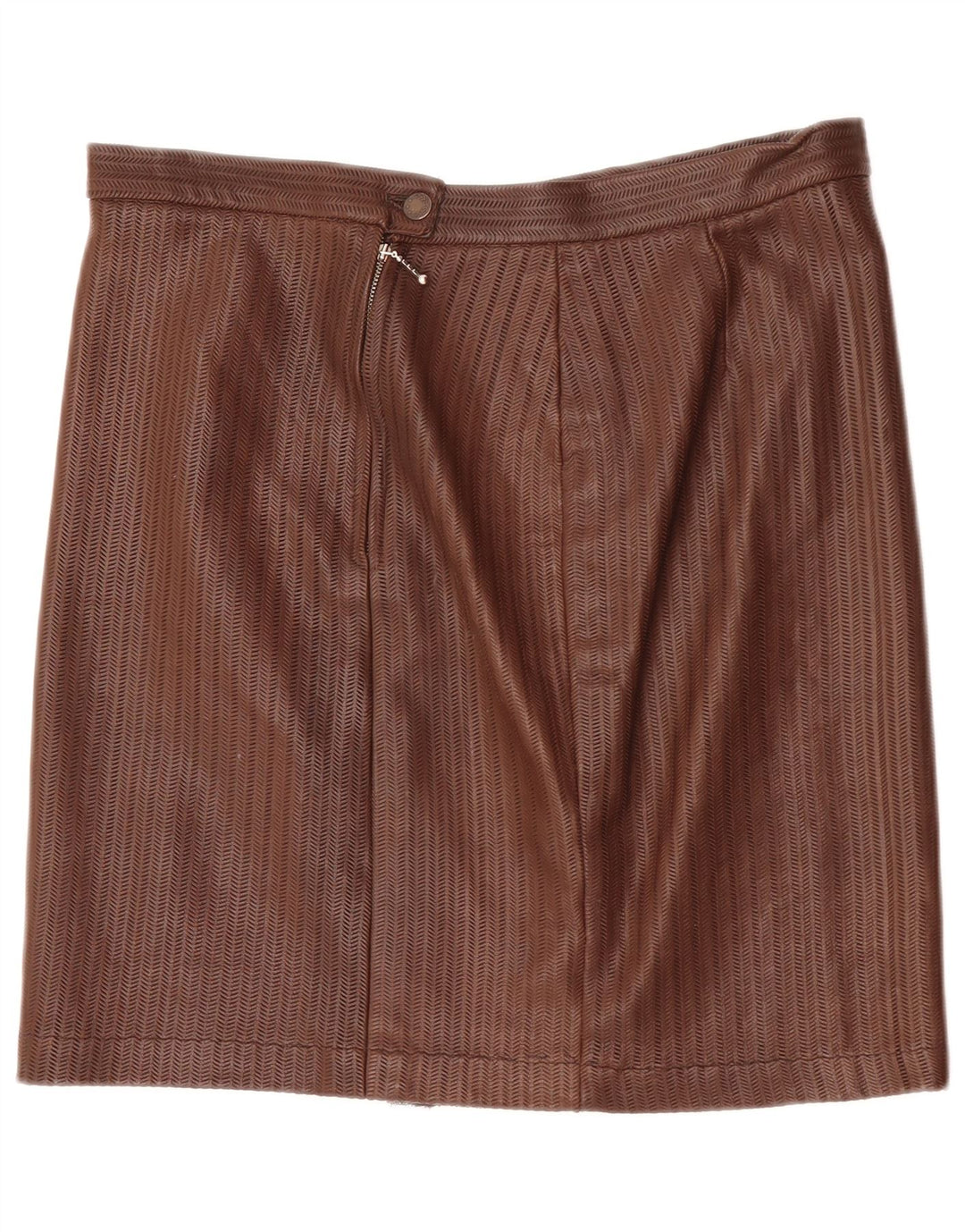 Fusta de piele vintage pentru femei W34 mare maro Herringbone