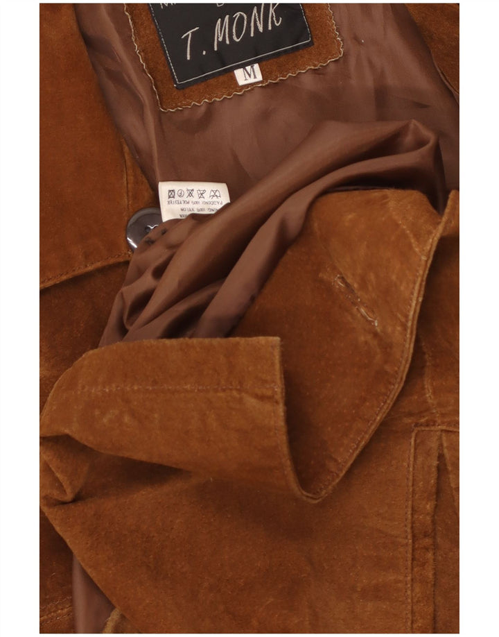 Jachetă vintage pentru bărbați din piele intoarsa cu 3 nasturi UK 38, maro mediu, piele