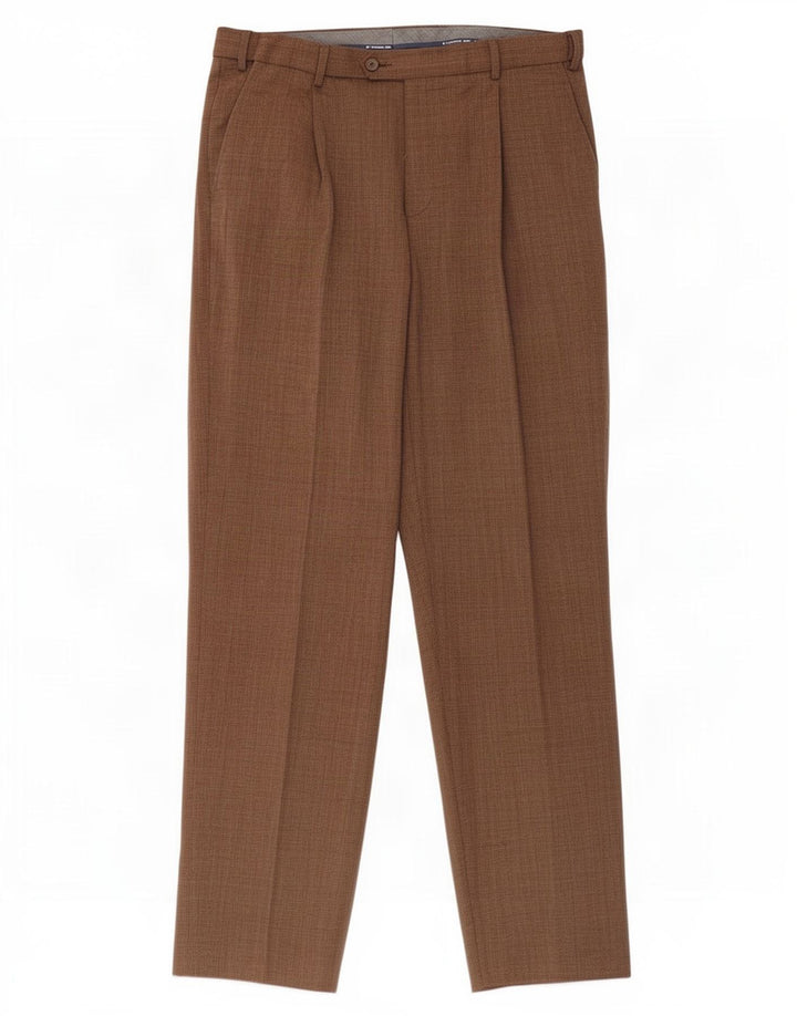Pantaloni de costum pentru bărbați Marks & Spencer, cu tăiere obișnuită, L34 L33, maro, carouri