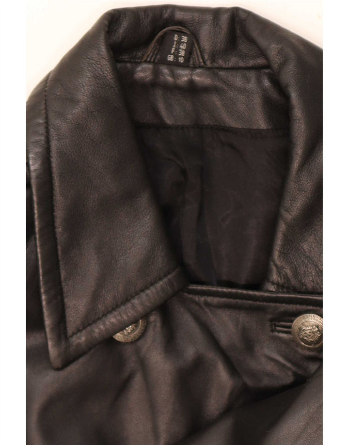 Palton din piele vintage pentru femei UK 10 mic negru