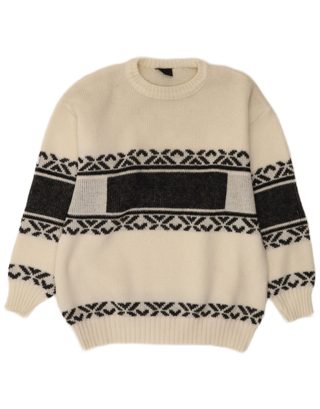 Pulover vintage pentru bărbați cu gâtul turnat, alb mediu, Fair Isle
