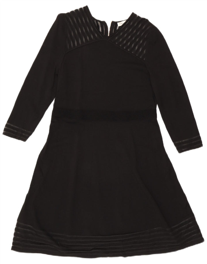 CALVIN KLEIN Rochie A-Line cu mânecă lungă pentru femei UK 18 XL Rayon cu dungi negre