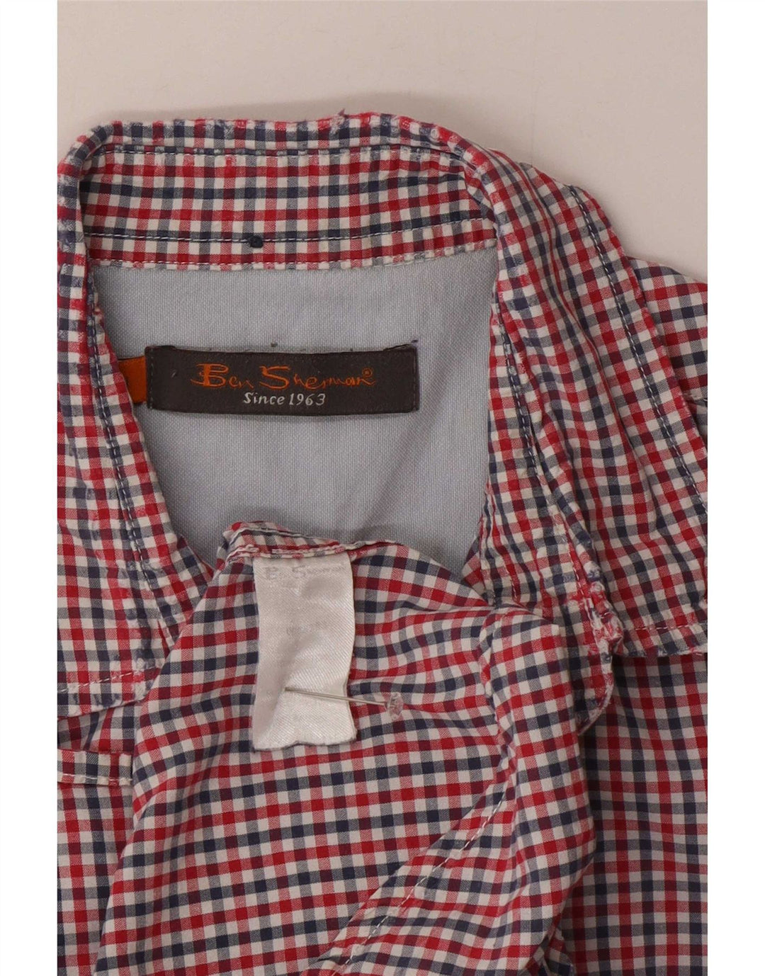 Cămașă cu mânecă scurtă pentru bărbați Ben Sherman, bumbac vichy roșu mediu