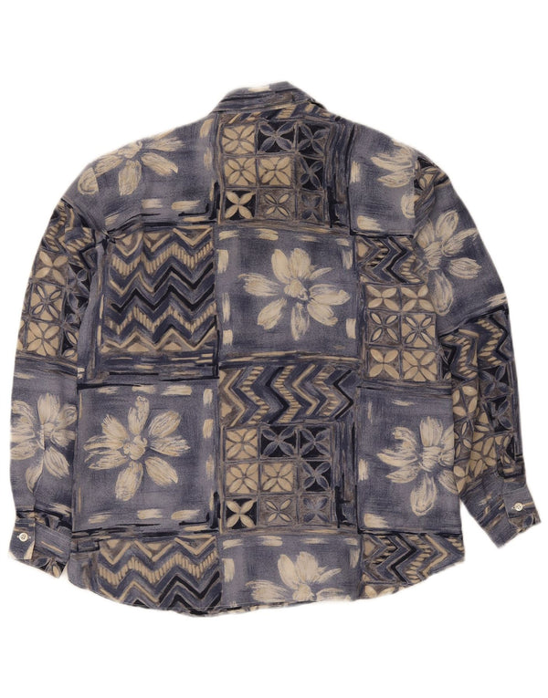 Bluză Cămașă Vintage Femei IT 42 Medium Blue Patchwork Mătase